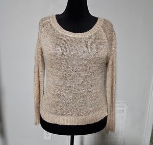 Cream Crew Neck Sweater with Textured Knit